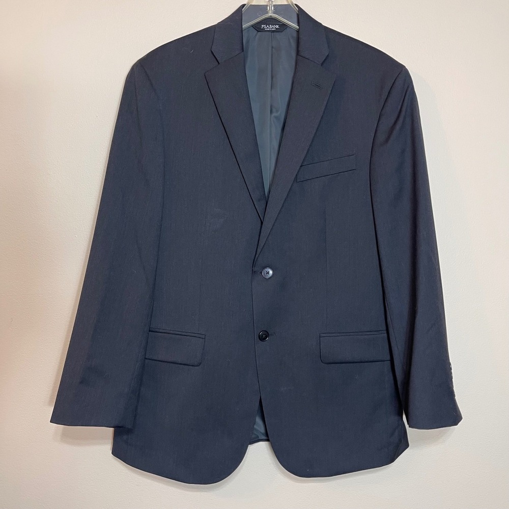 Jos A Bank Traveler Mens Suit Jacket Blazer 40 R Tailored Fit Wool Black